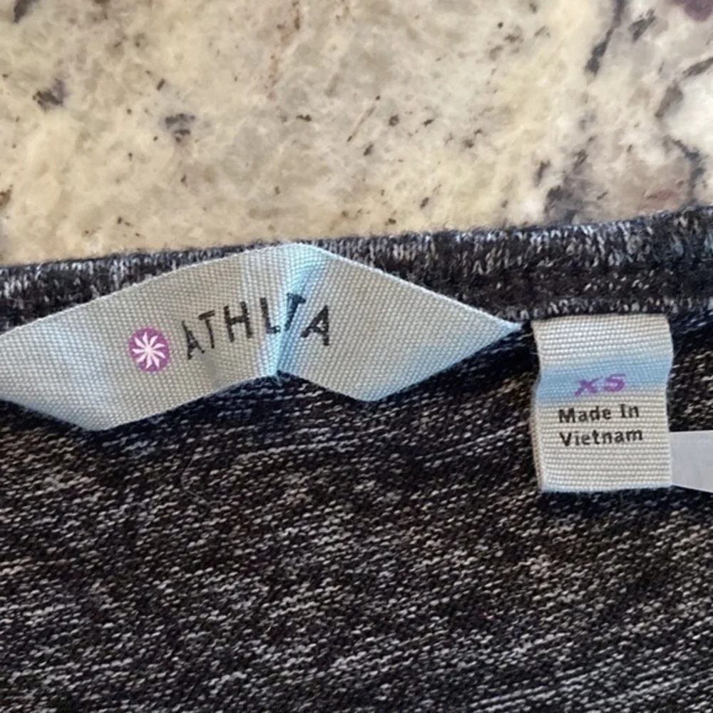 Athleta Solitude Black Marled Gathered Long sleeve knit dress O19